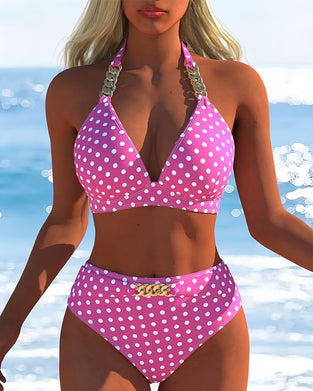 Polka-Dot Halter Two-Piece Bikini