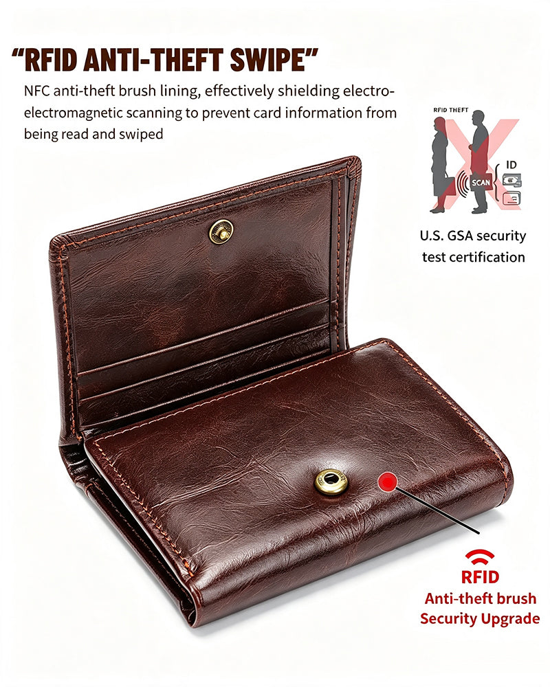 Men's Genuine Oil-Wax Cowhide RFID Wallet