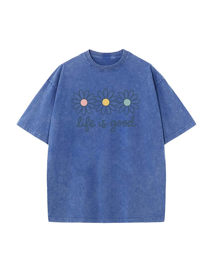 Daisy Print Casual Distressed T-Shirt
