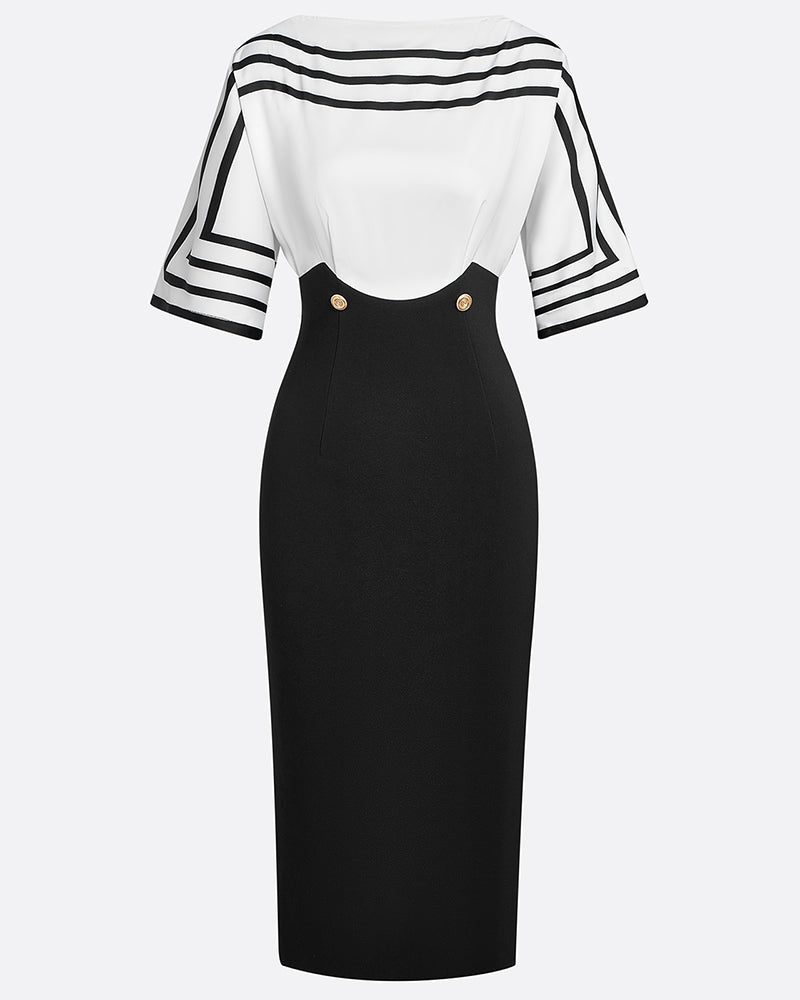 Stylish Striped Contrast Waist Dress