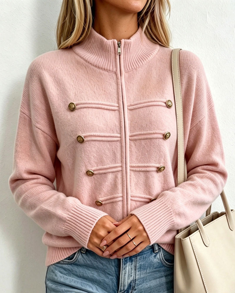 Mandarin Collar Fashion Zipper Knit Cardigan