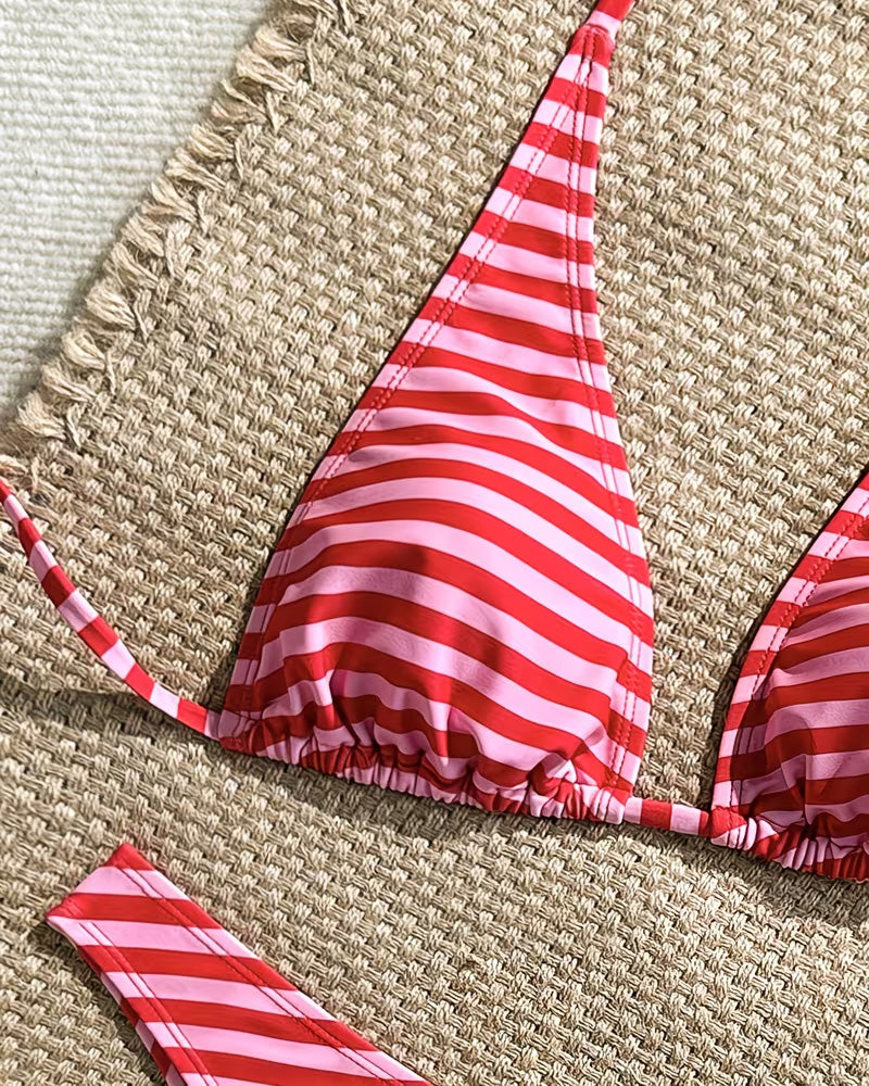 Horizontal Striped Halter Bikini