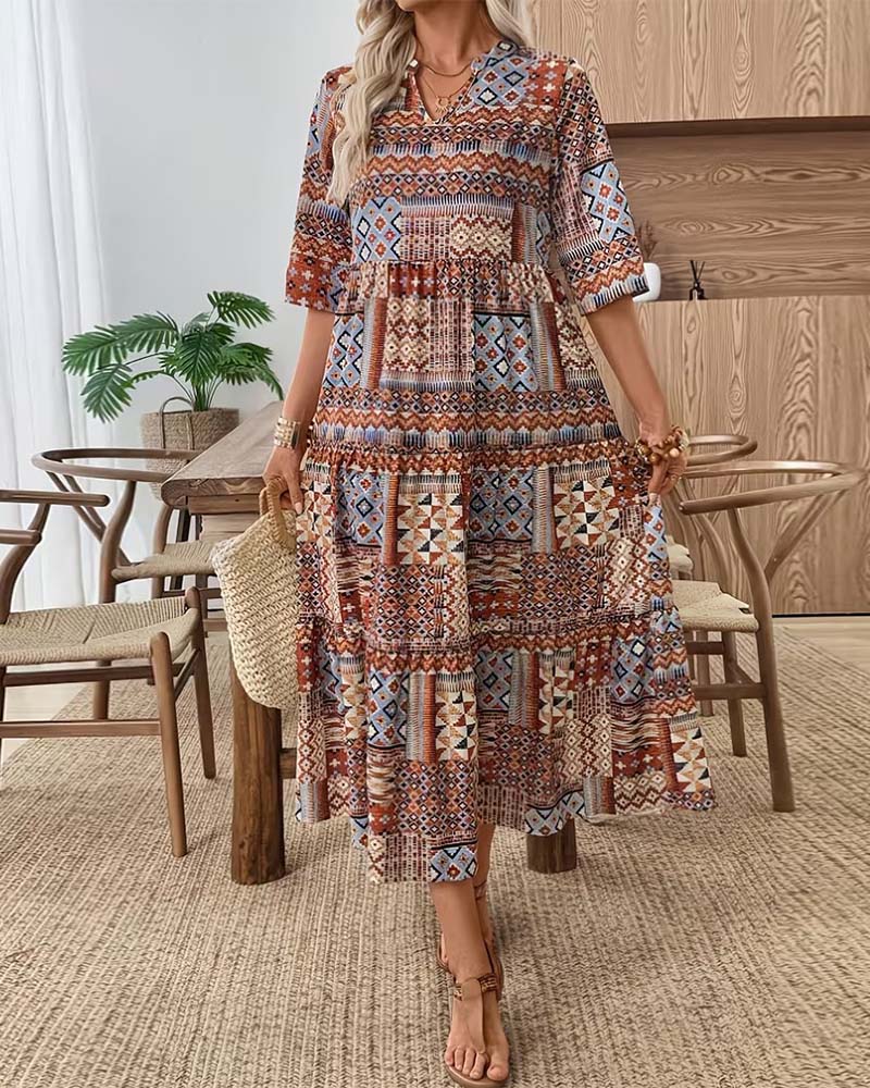 Ethnic Geometric Print Long Dress