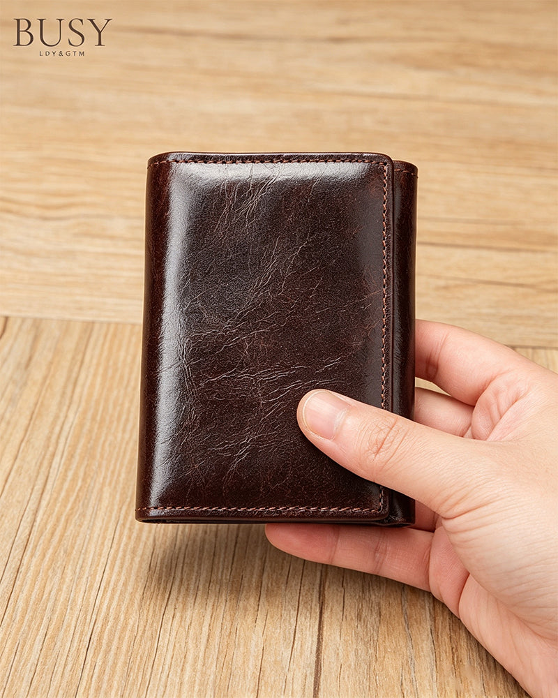 Men's Genuine Oil-Wax Cowhide RFID Wallet