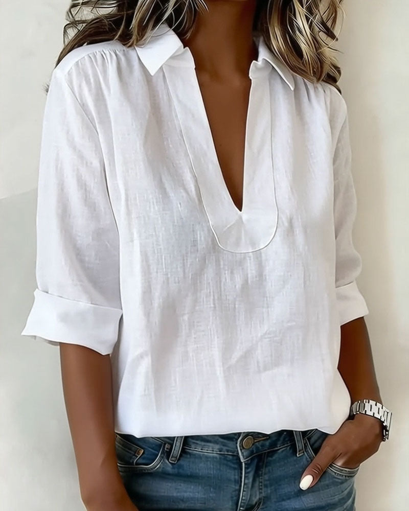 Collared Cotton-Linen Blouse