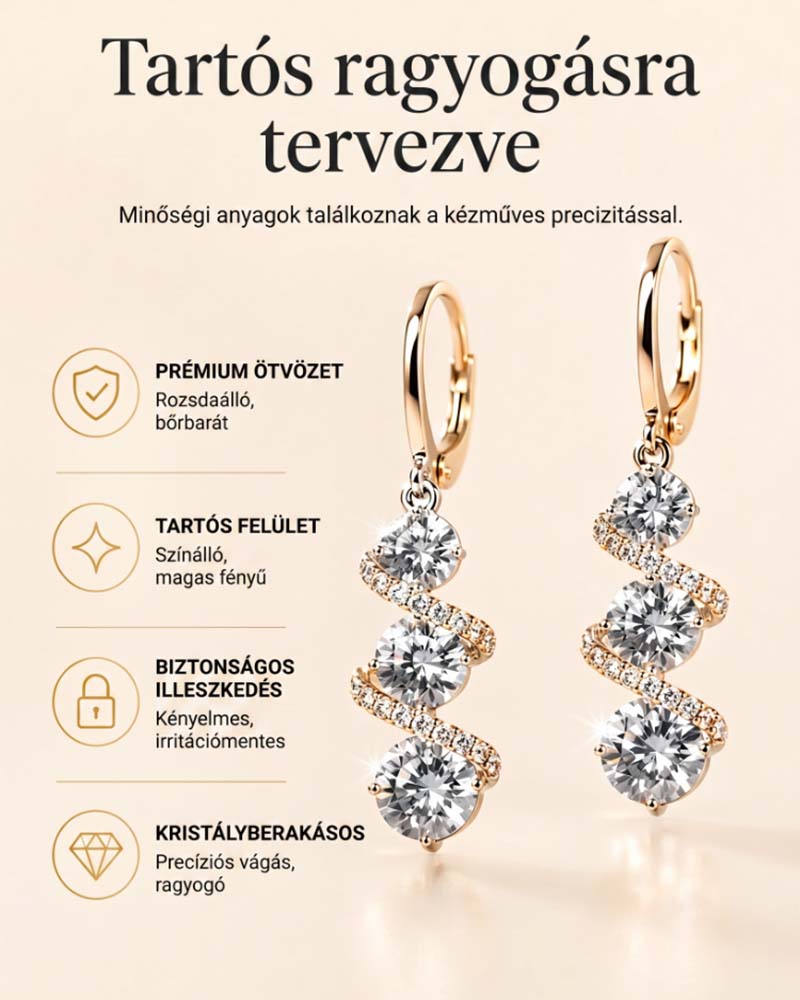 💎👗 Aszimmetrikus spirál és csepp alakú fülbevaló ✨