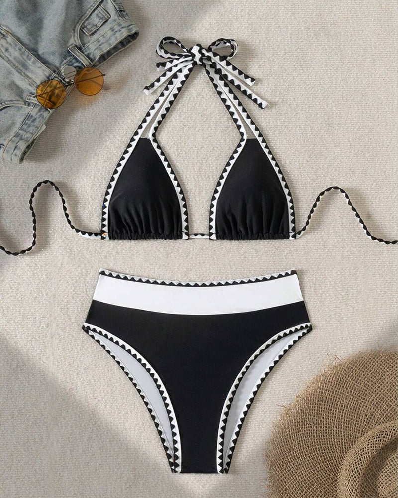 Sexy Contrast Color Split Triangle Bikini