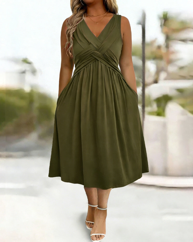 Solid Color Pocket Twist Tank Dress