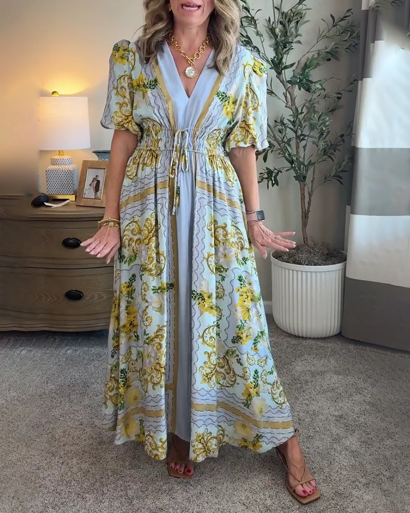 Floral Print V-Neck A-Line Dress