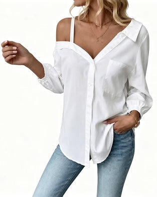 Casual Solid Color One Shoulder Shirt
