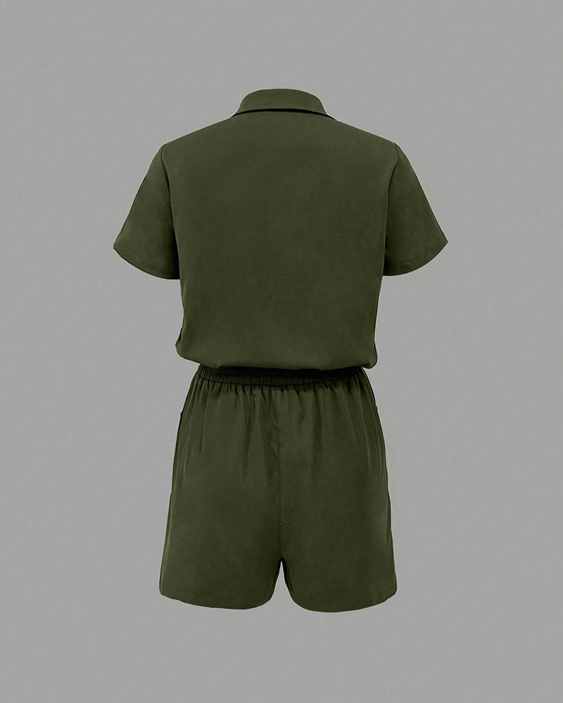 Button Pocket Elastic Waist Jumpsuit