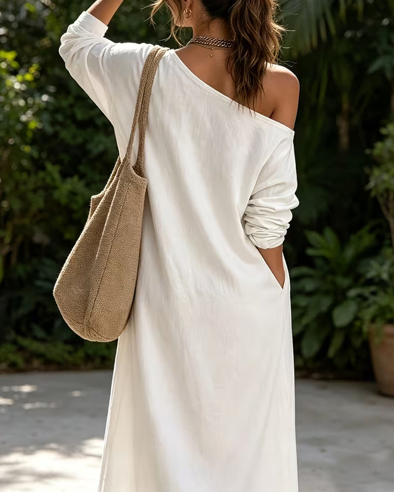 Casual One Shoulder Slit Dress