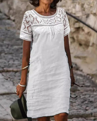Crew Neck Lace Patchwork Casual Dress