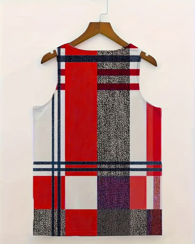 Sleeveless Printed Plaid Tank Top