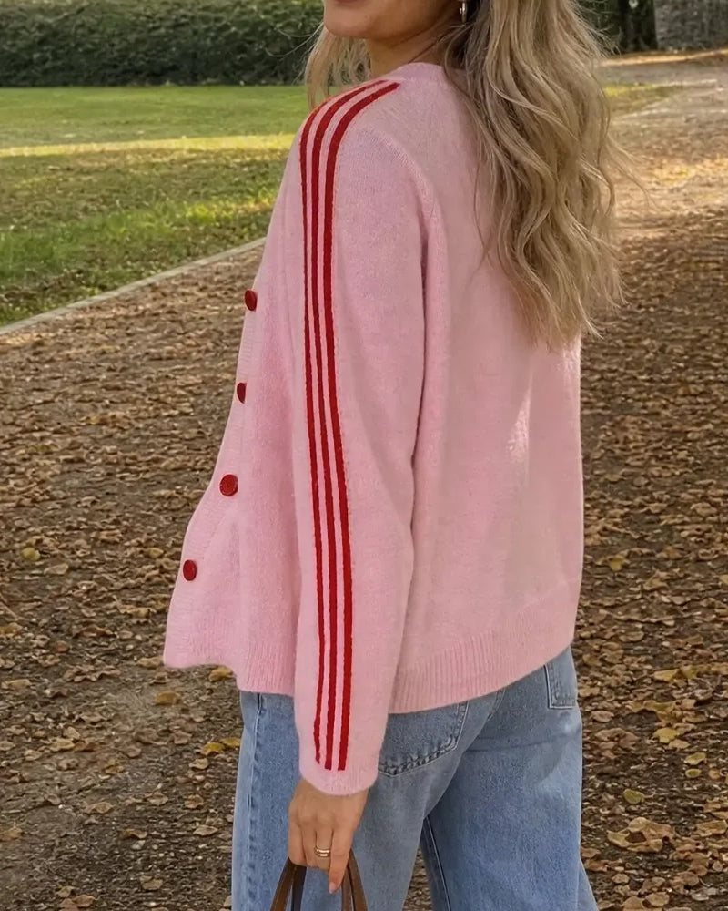 Striped 3/4 Sleeve Button Cardigan