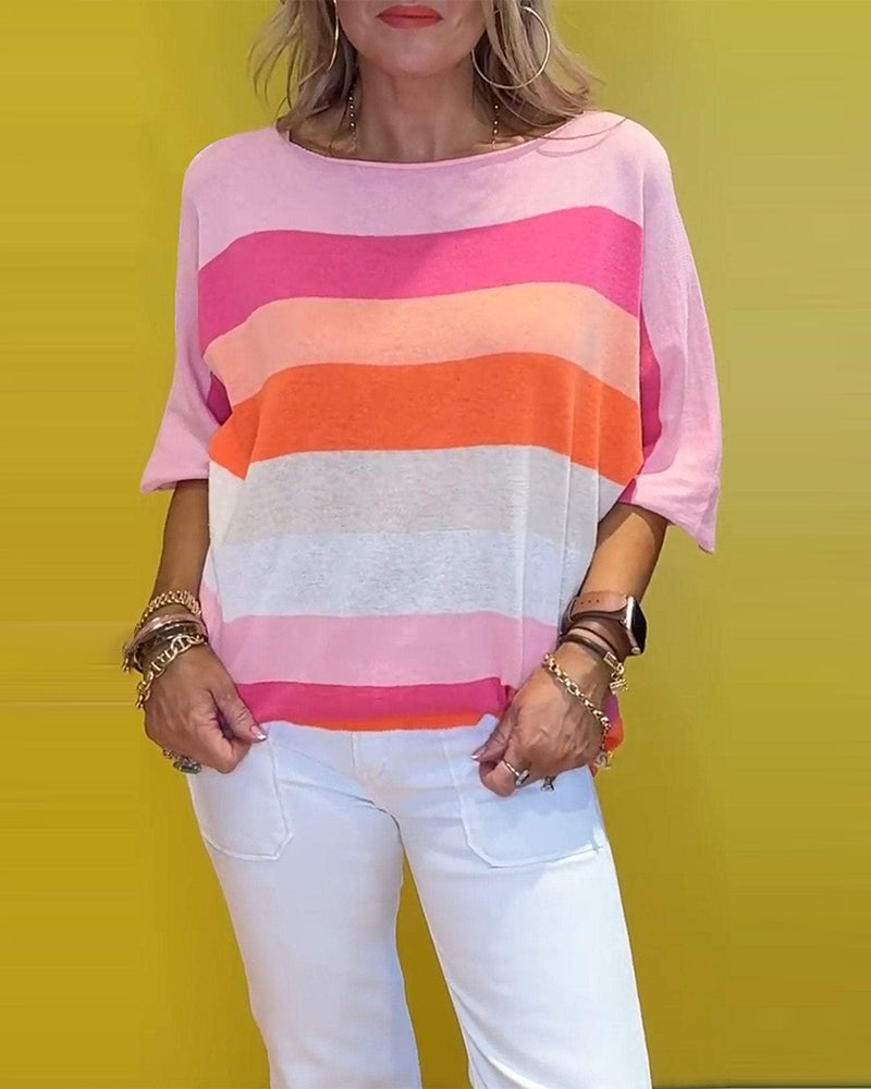 Round Neck Striped Printed T-Shirt