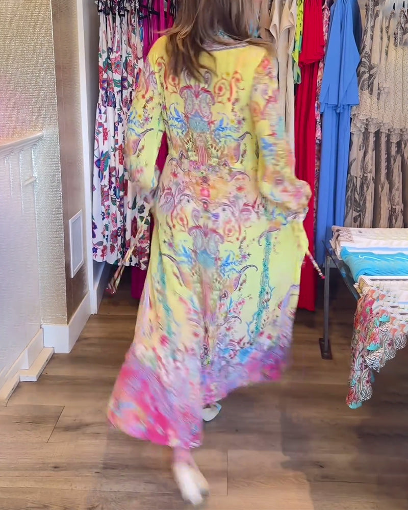 Long sleeve printed resort dress