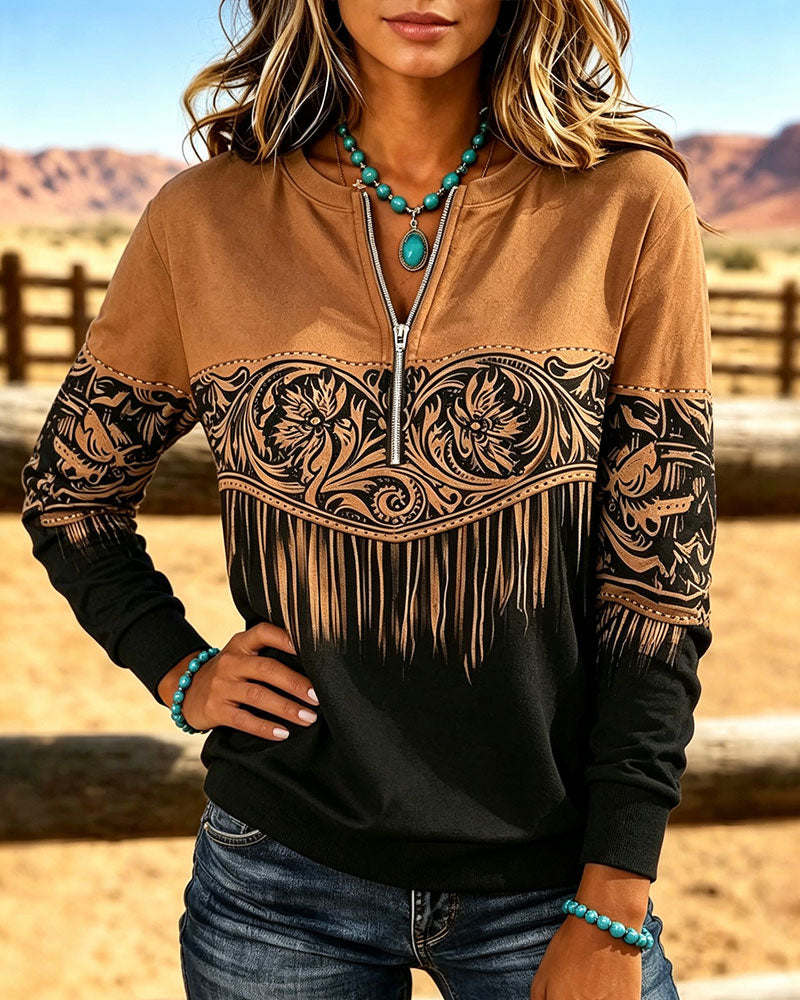 Print Zip Long Sleeve Sweatshirt