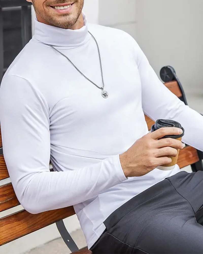 High Neck Slim Fit Solid Men's Blouse