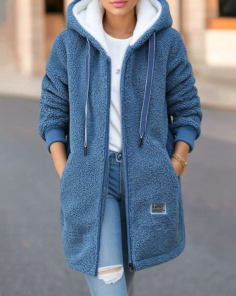 Fleece Thickened Zipper Pocket Hooded Coat