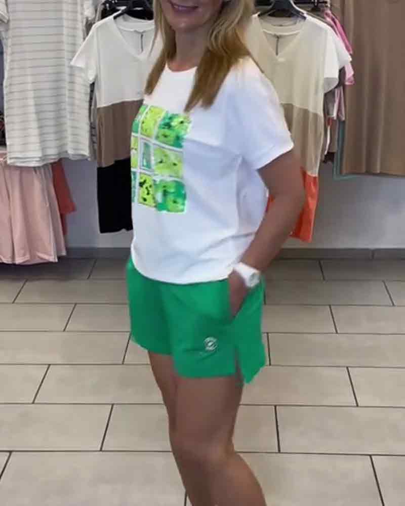 Casual Printed Mid-Rise Shorts Set