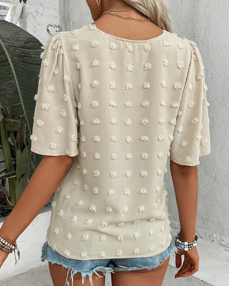 Spliced Jacquard Ruffle Sleeve Blouse