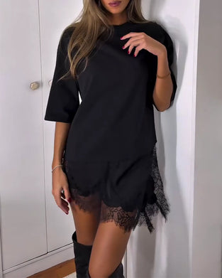 Casual Short-Sleeved Patchwork Dress