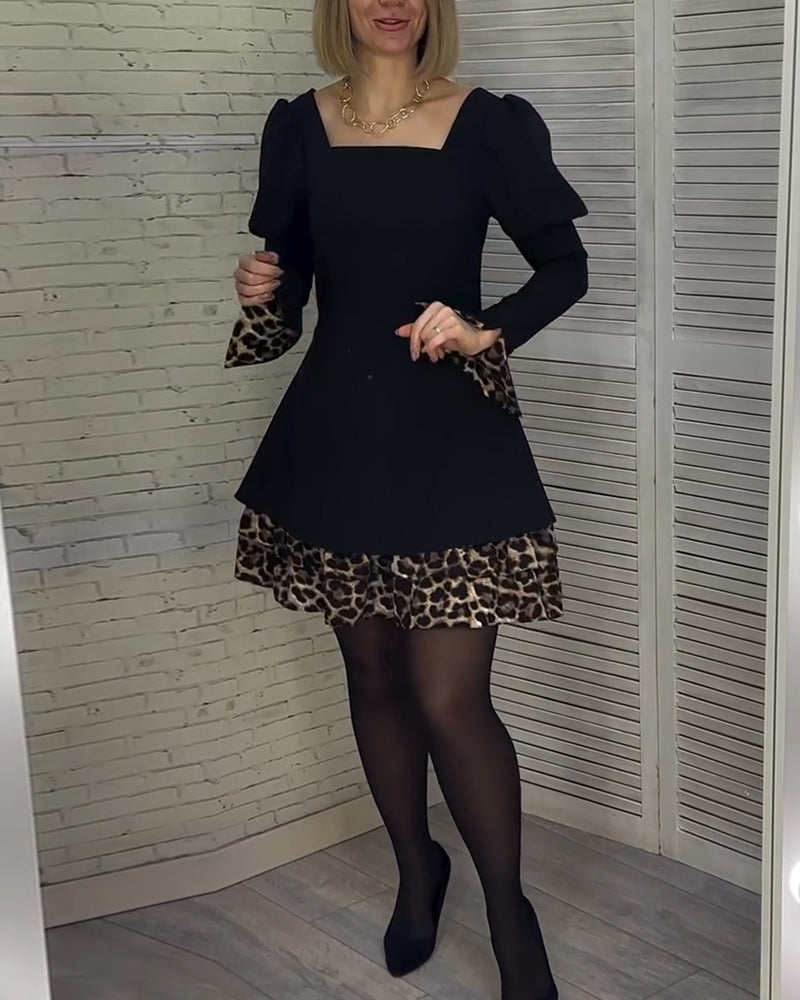 Elegant puff sleeve leopard print dress