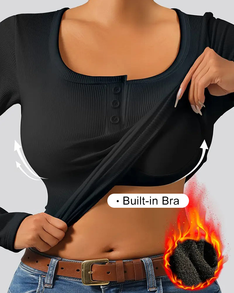 Chic U-Neck Padded Ribbed Top