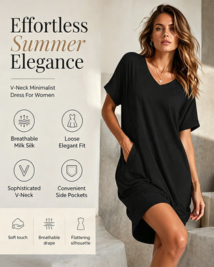 Relaxed Comfort V-Neck Solid Dress