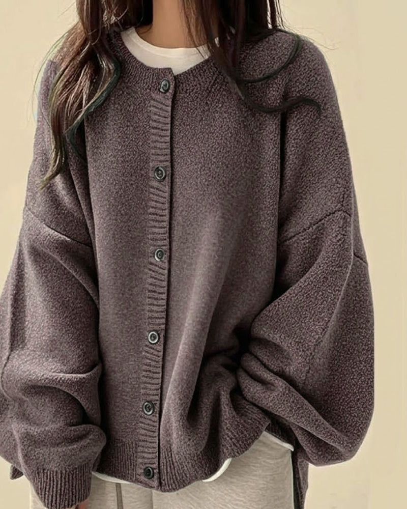 Crew Neck Buttoned Sweater Cardigan