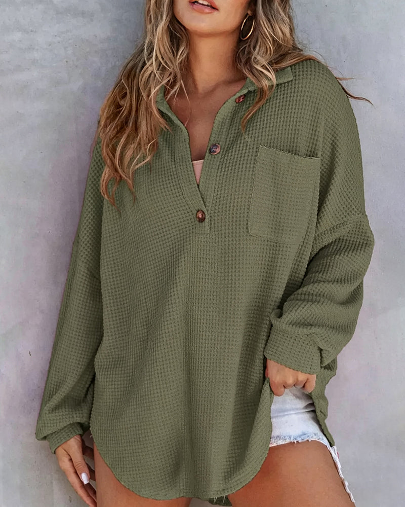 Solid Button-Down Loose Lapel Blouse