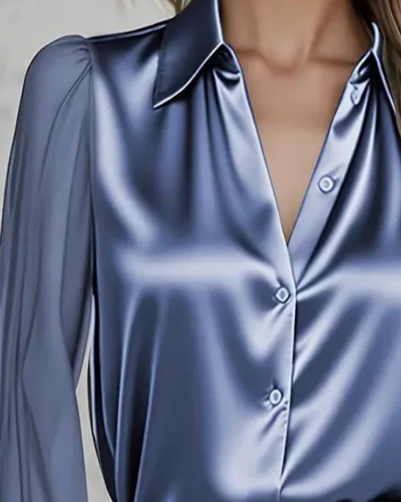 Lapel Long Sleeve Solid Shirt