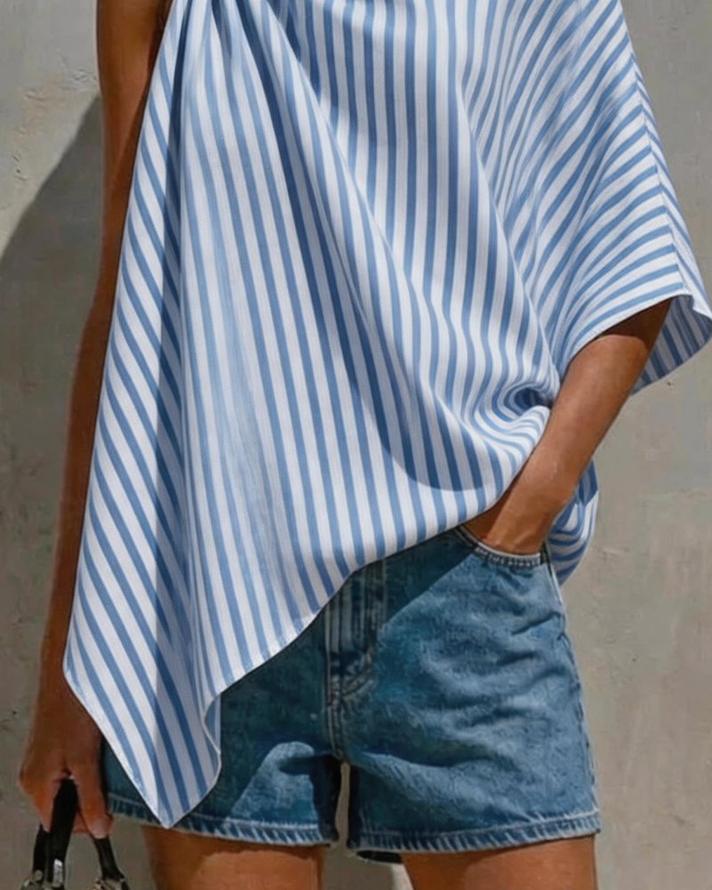 Striped Loose Asymmetric Design Blouse