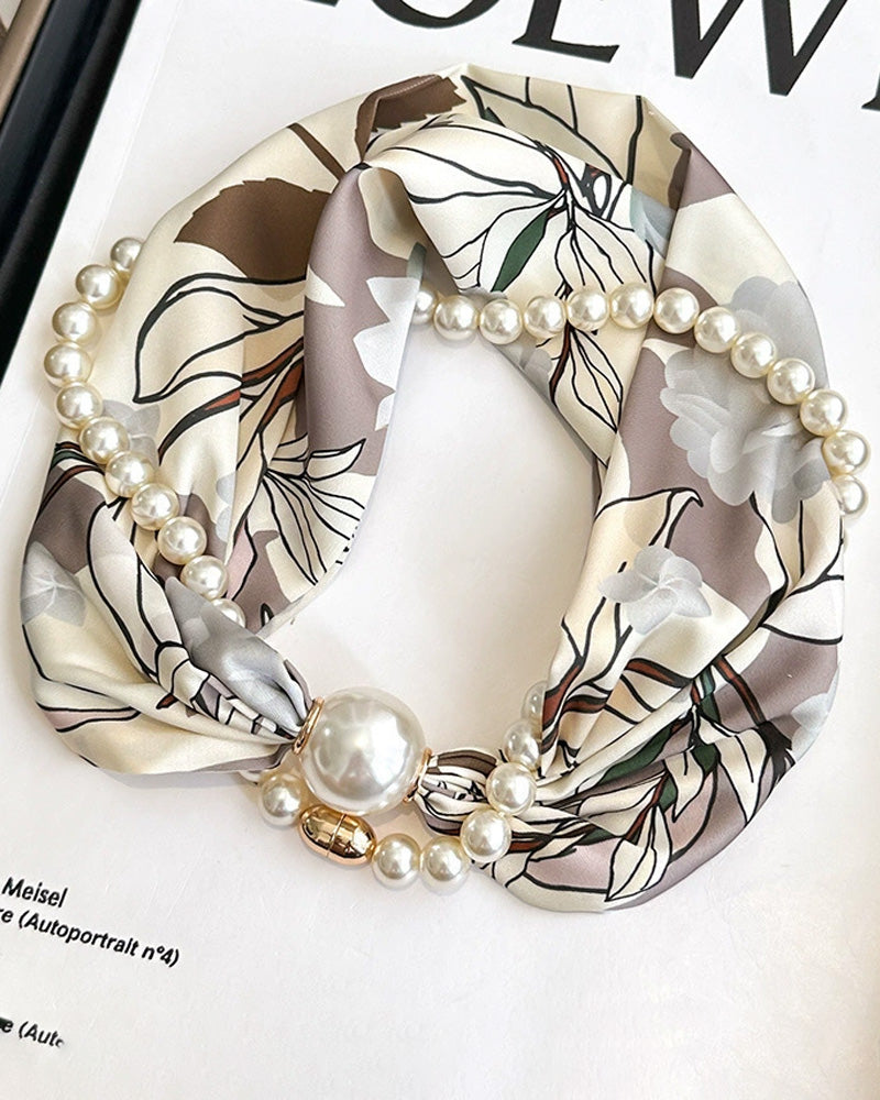 Long Pearl-Embellished Silk Necklace