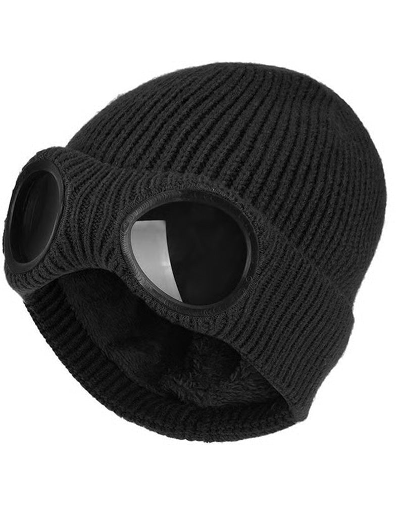 Unisex Solid Color Goggle Lens Design Beanie Hat