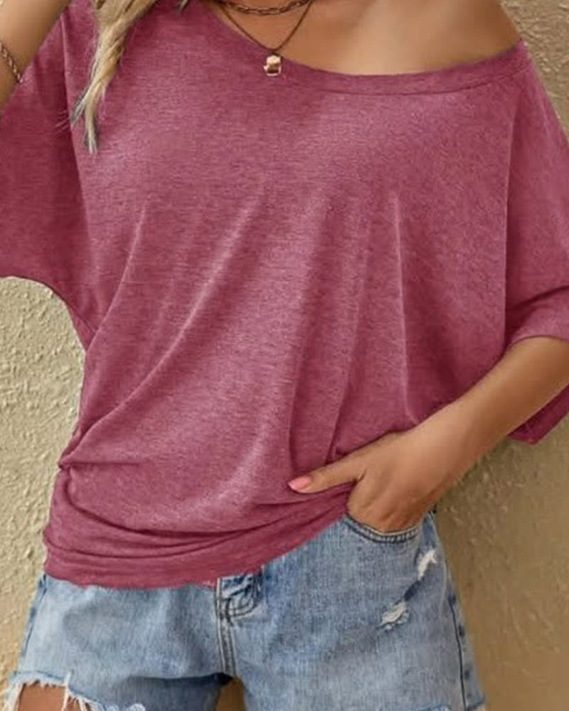 Solid Loose Batwing Sleeve T-Shirt