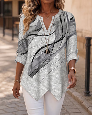 V-Neck Line Irregular Casual Blouse