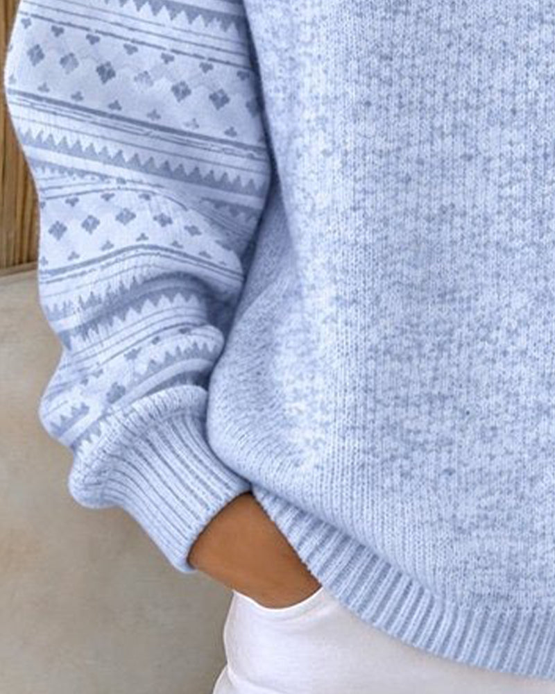 Round Neck Buttoned Striped Loose Sweatshirt