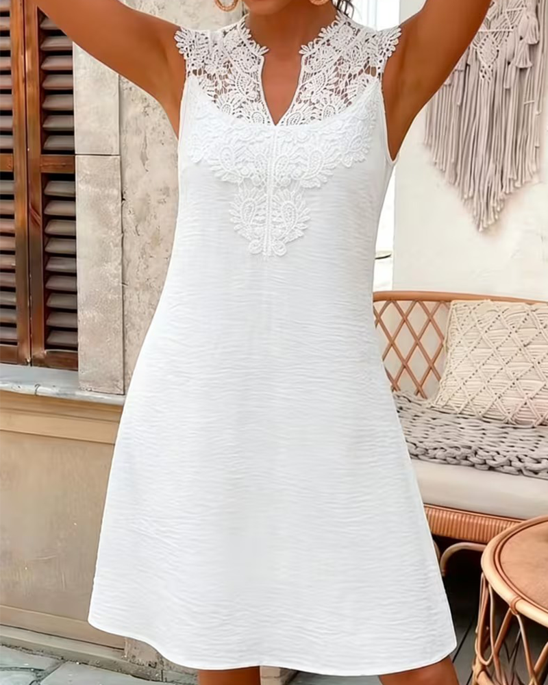 Sleeveless Lace Patchwork Short Dress