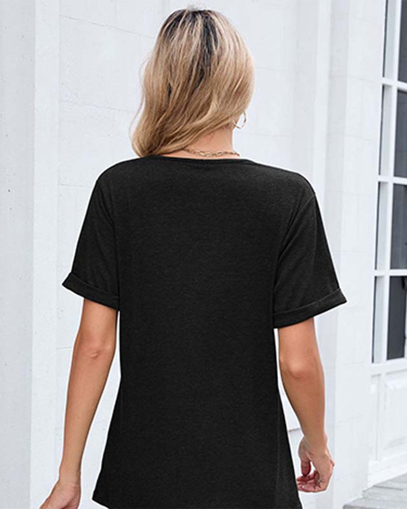 Solid V-Neck Casual Short Sleeve T-Shirt