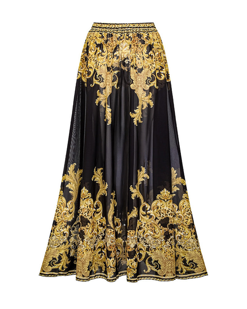 Vintage Printed Mesh Sun Protection Swimsuit