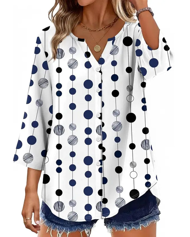 Polka Dot Print Loose Fit Blouse