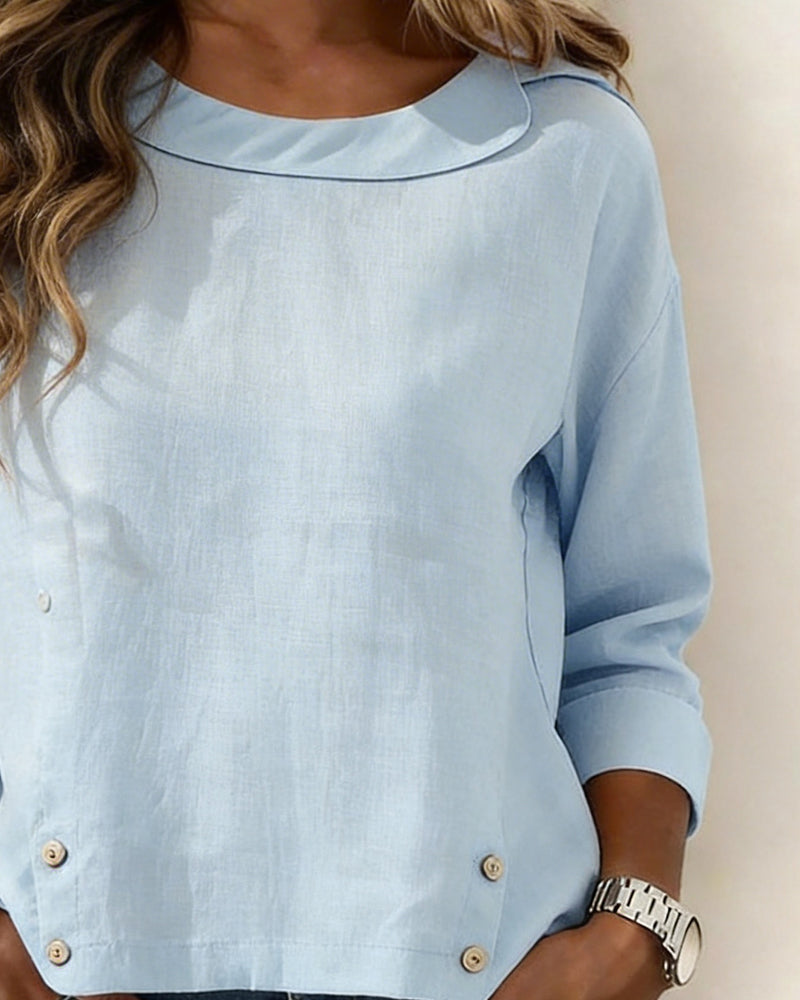 Asymmetric Button Three-Quarter Sleeve Top