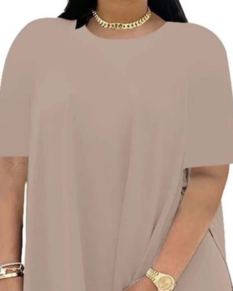 Solid Color Loose Short-Sleeve Pants Set