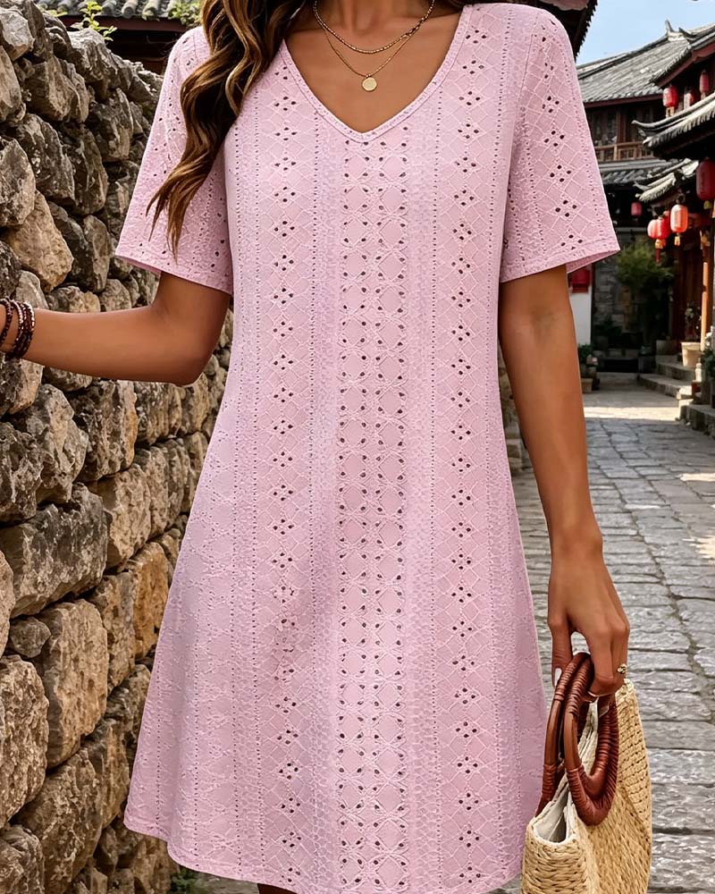 Hollow Out V-Neck Short Dress
