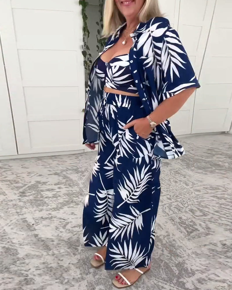 Three-Piece Hawaiian Print Swimsuit