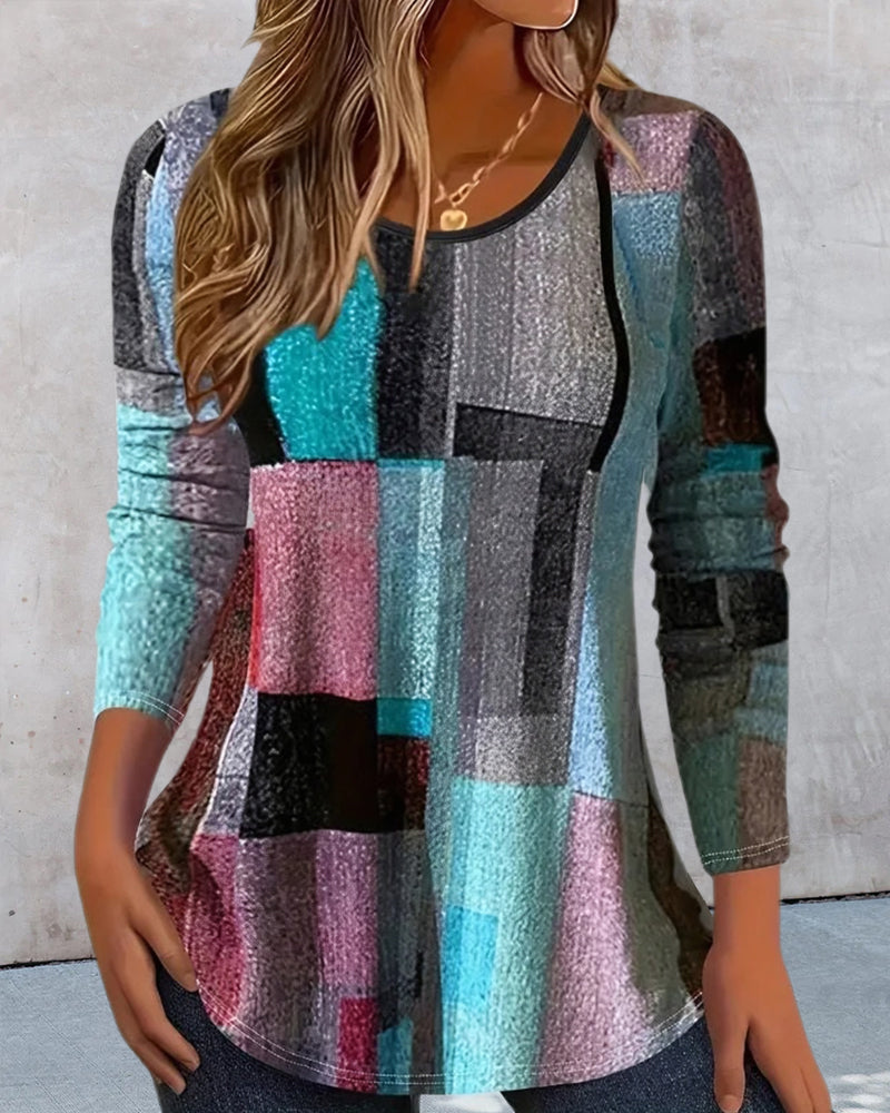 Casual Printed Long Sleeve Crew Neck T-Shirt