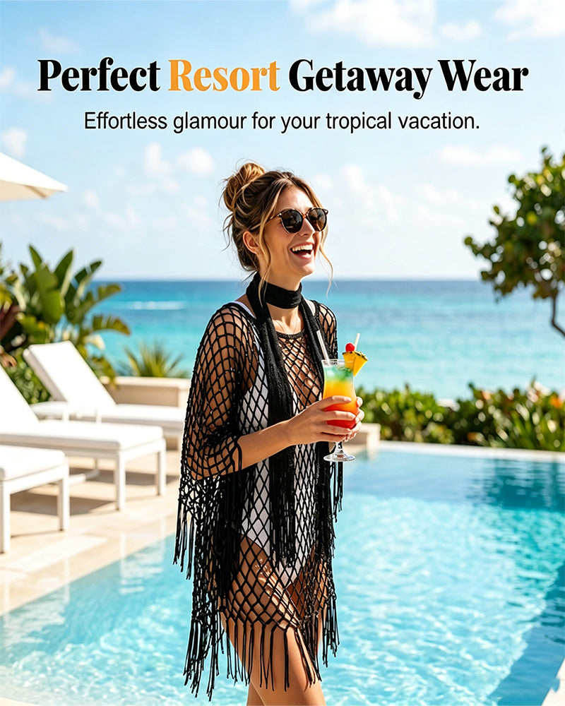 Fringe Mesh Hollow Out Pullover