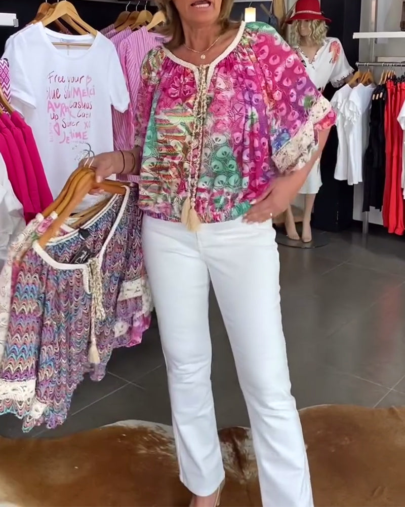 Loose Fit Bohemian Print Blouse